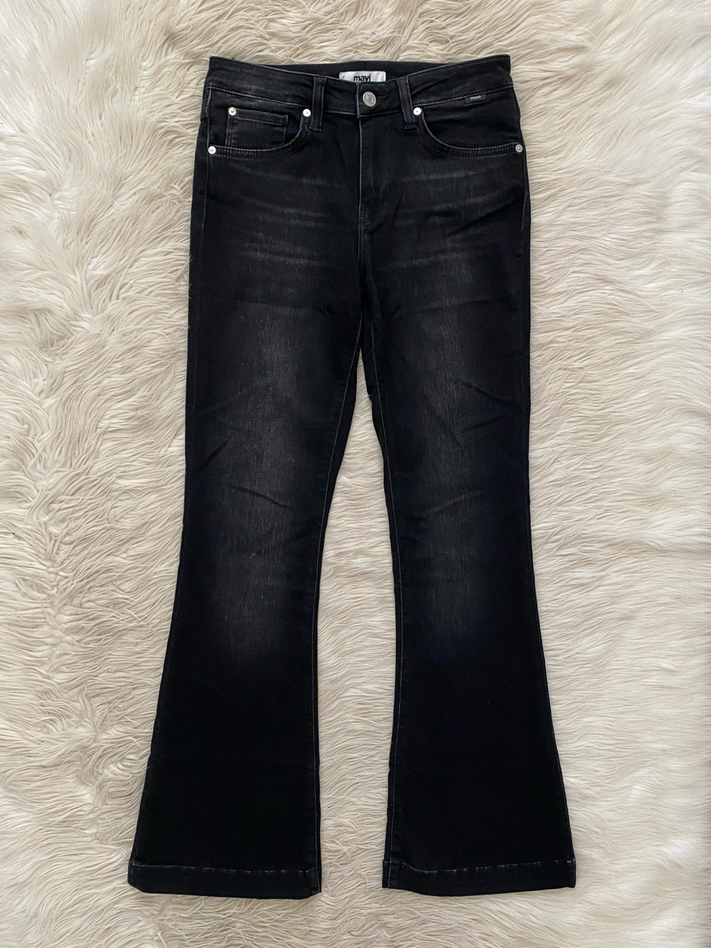 Mavi Sydney Wide Leg Flare Jeans High Rise Black Smoked Brushed Feather Blue 25 - Picture 2 of 12